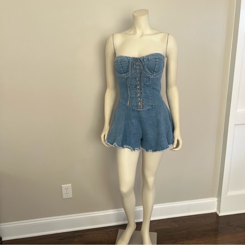 Fashion Nova Blue Denim Corset jumper SZ. Large - Picture 3 of 12